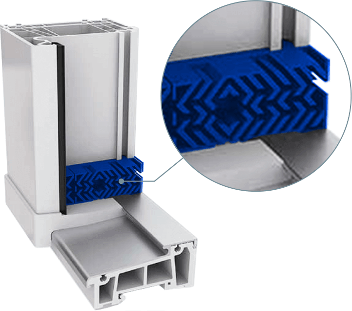 The Windstop gasket element prevents the cold air from entering the room and substantially enhances heat insulation.