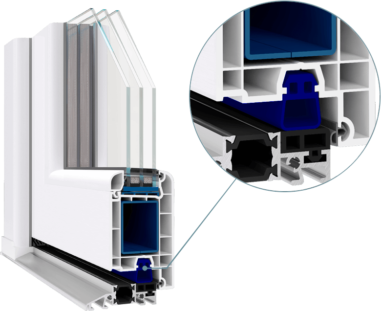 The Windstop gasket element prevents the cold air from entering the room and substantially enhances heat insulation.